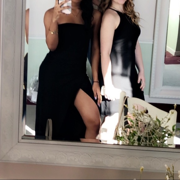 foxy black strapless maxi dress
